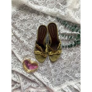 Eureka Green Suede Leather Scalloped Studded Heel Slide Sandals 8.5M